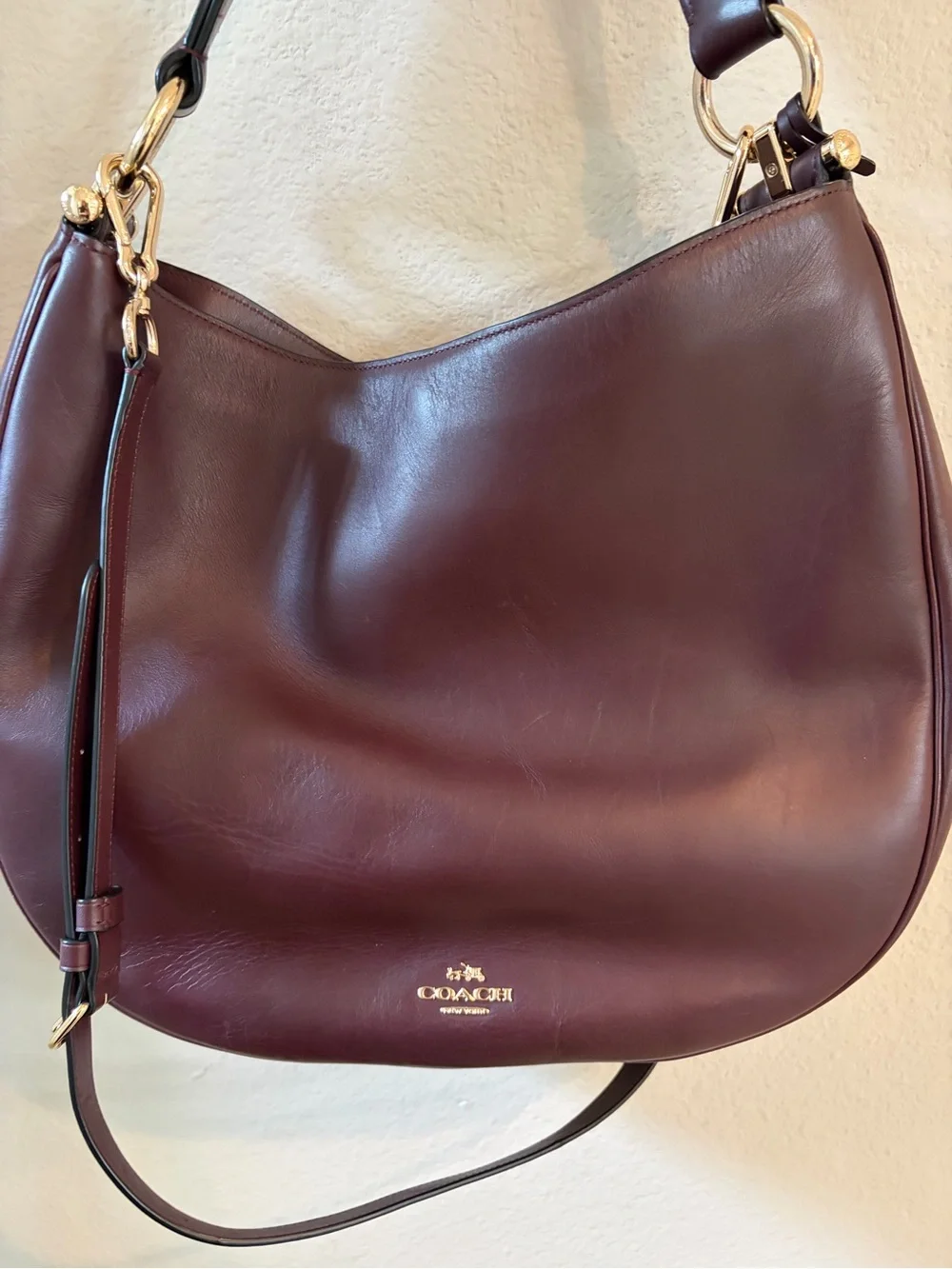 Coach Plum Leather Shoulder Hobo with Gold Hardware